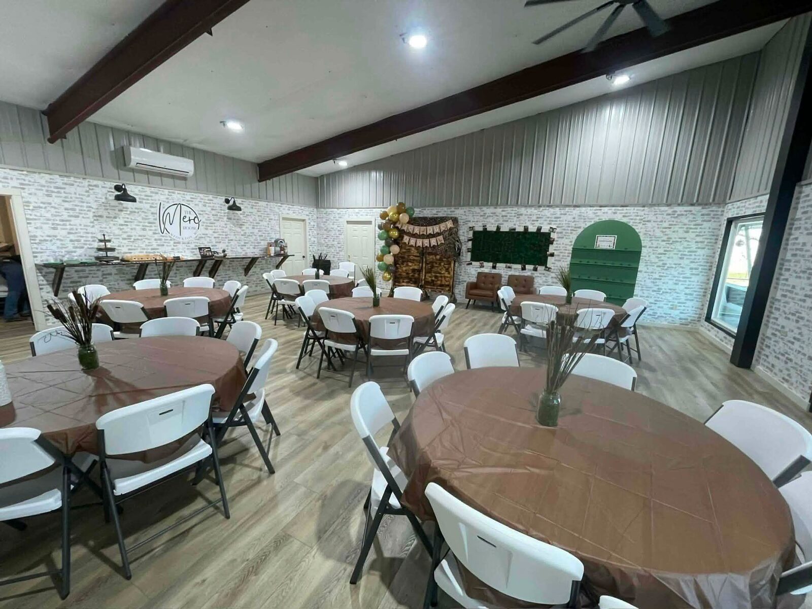Tables set up inside the Merc Room